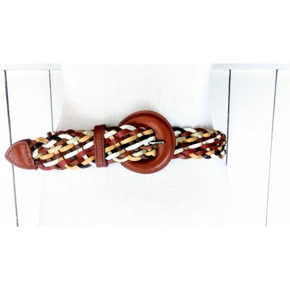 Vintage wide brown braided woven leather boho belt